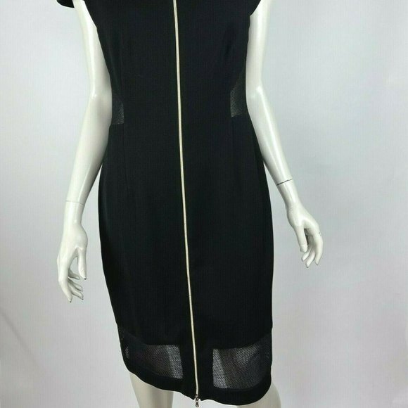 L'Agence Mesh Cutout Zip-Front Dress Cap Sleeve Crew Neck Midi Black Women 8 - Picture 13 of 16